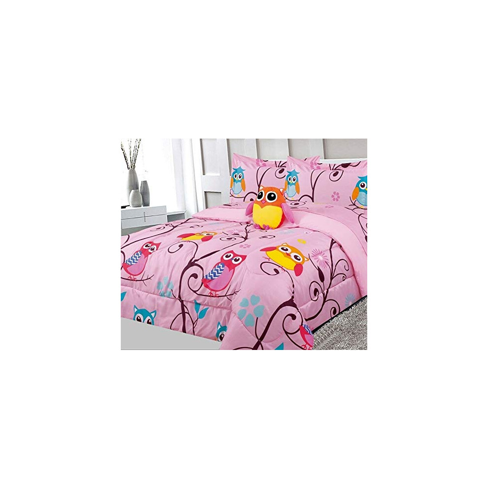 Parure de lit 3 pi   ces Sapphire Home pour enfants avec housse de couette et taie d'oreiller, motif hibou rose, pour lit simple.