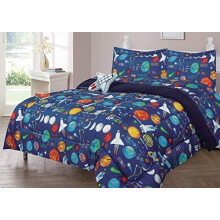 Sapphire Home 4-delige koningin kinderdekbedset met ruimtethema - kinderbeddengoed - kussenschijnsel decoratief speelgoedkussen - zonnestelsel slaapk