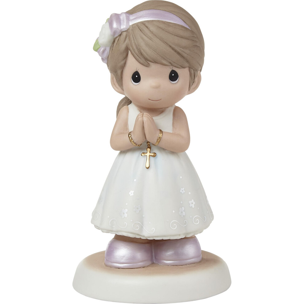 Precious Moments Girls First Communion Figurine | Blessings On Your First Communion Bisque Porcelain Figurine | Communion Gift (Brunette )