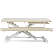 VIVO 28 inch Desk Converter K Series Height Adjustable Sit to Stand Riser Dual Monitor and Laptop Workstation with Keyboard Tray Light Wood Top W