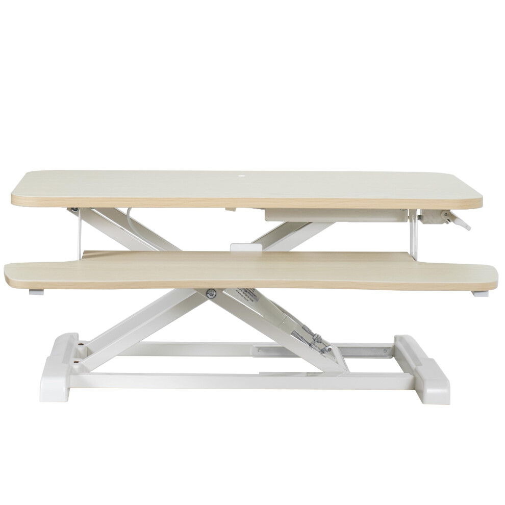 VIVO 28 inch Desk Converter  K Series  Height Adjustable Sit to Stand Riser  Dual Monitor and Laptop Workstation with Keyboard Tray  Light Wood Top  W