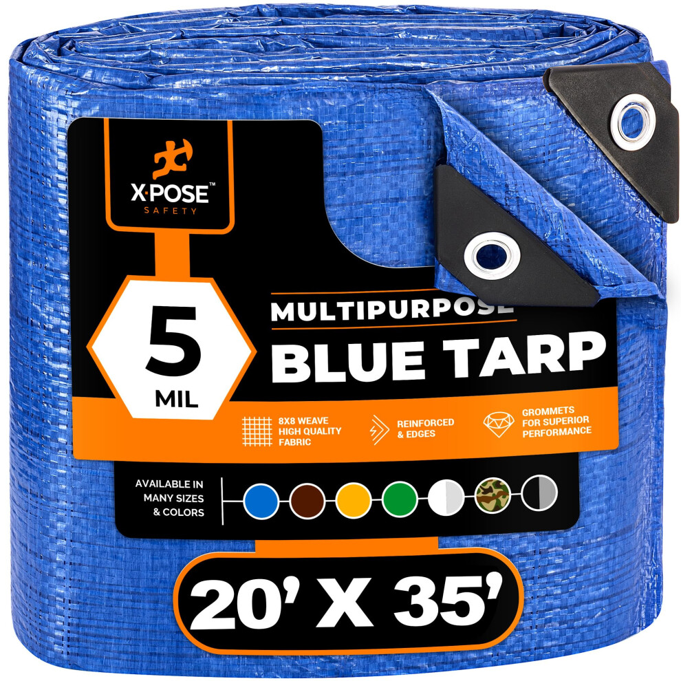 Better Blue Poly Tarp 20' x 35' - Multipurpose Protective Cover - Lightweight  Durable  Waterproof  Weather Proof - 5 Mil Thick Polyethylene - by Xpos-image-OPC-PGC89S7-NEW