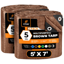 Multipurpose Beskyttende cover Brun Poly Tarp 5 'X 7' (2 -Pack) - Holdbart vandafvisende vejrbestandig - 5 mil tyk polyethylen - af Xpose Safety