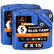 Better Blue Poly Tarp 8' x 15' (2-pack) - Skyddsverdrag fr flera ndaml - Ltt, hllbart, vattenttt vderbestndigt - 5 mil tjock polyeten -