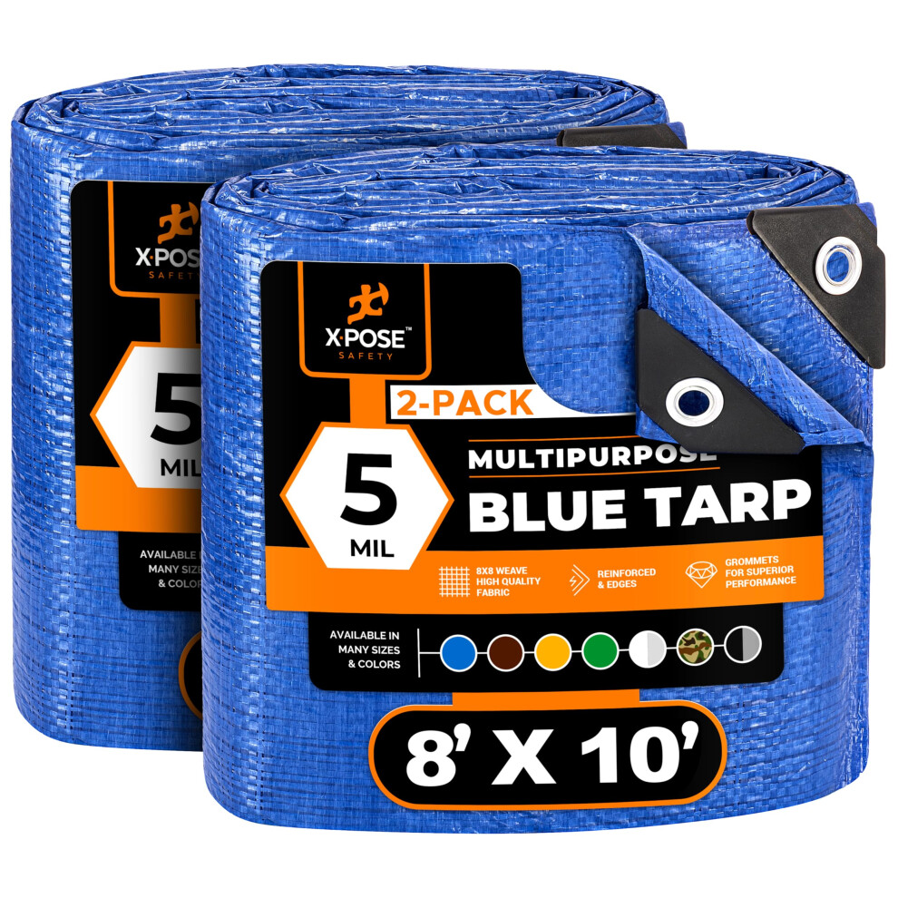 Better Blue Poly Tarp 8' x 10' (2-Pack) - Multipurpose Protective Cover - Lightweight  Durable  Waterproof  Weather Proof - 5 Mil Thick Polyethylene --image-OPC-PGC89SY-NEW