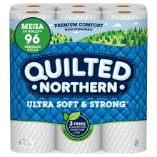 Papel higi   nico ultra suave y resistente Quilted Northern, 24 rollos grandes = 96 rollos regulares, papel higi   nico de 2 capas blanco