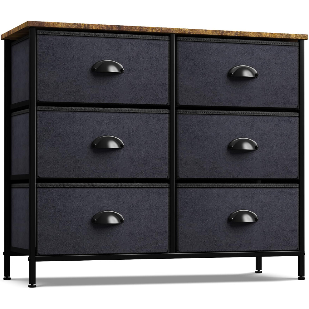Commode Sorbus avec 6 tiroirs en tissu - Meuble de rangement pour chambre     coucher, couloir, placard, bureau - Structure en acier, plateau en bo