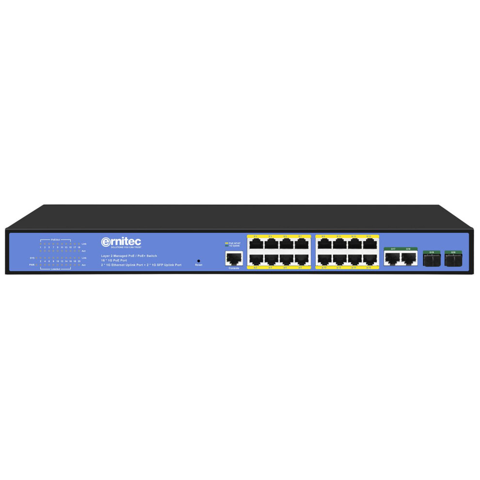 Ernitec 20-Port Gigabit Managed Layer 2+ Poe Switch 16 Gigabit Ports 2 Gigabit Sfp Ports 2 Gigabit Rj45 Ports - Poe 285W 5715063507742