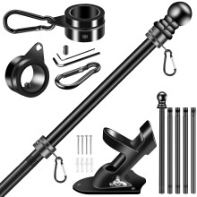 BONWIN Black Flag Pole Kit for Outside House  6 FT Thickened Stainless Steel Wall Mount Flagpole for 3x5'/4x6' Flag  1 Anti-Wrap Spinning Flag Ring Cl