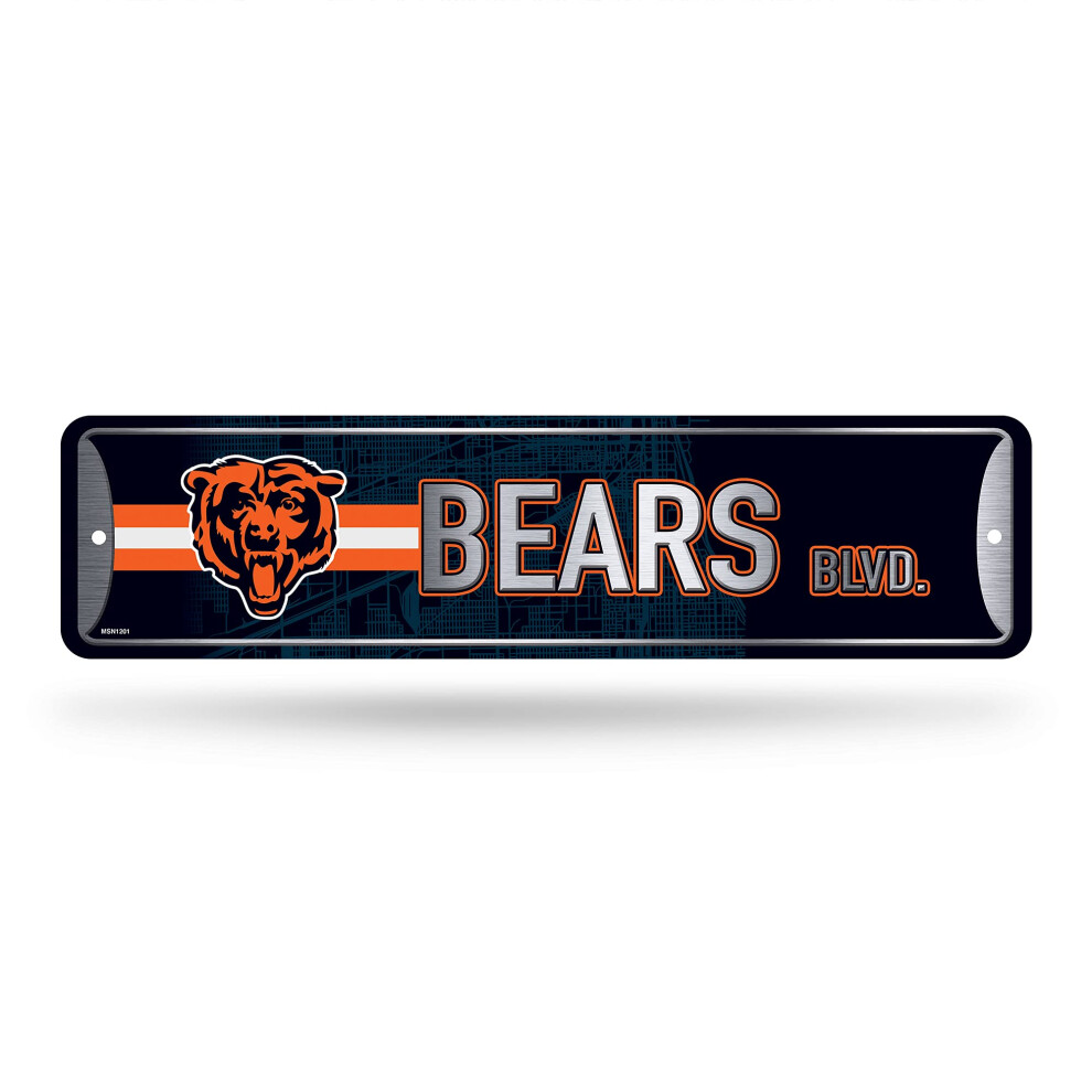 Rico Industries Silver Nfl Chicago Bears Home D?Cor Metal Street Sign (4 X 15) - Great For Home Office Bedroom & Man Cave - Made