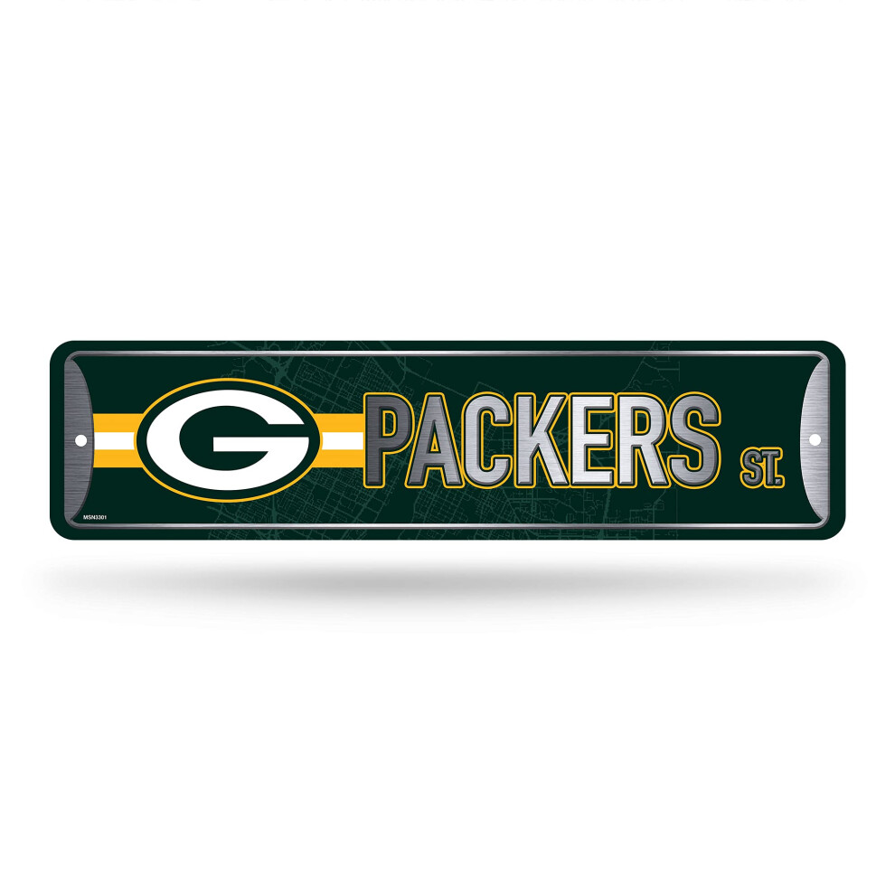 Rico Industries Nfl Green Bay Packers Home D? Cor Metal Street Znak (4 ""X 15"" "") - Swietne Dla Domowej Sypialni I Jaskini Man - Made Silver-image