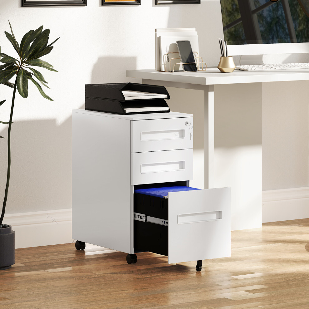 Vinsetto Lockable Mobile Filing Cabinet w/ 3 Drawers 30 x 43.5 x 60 cm White