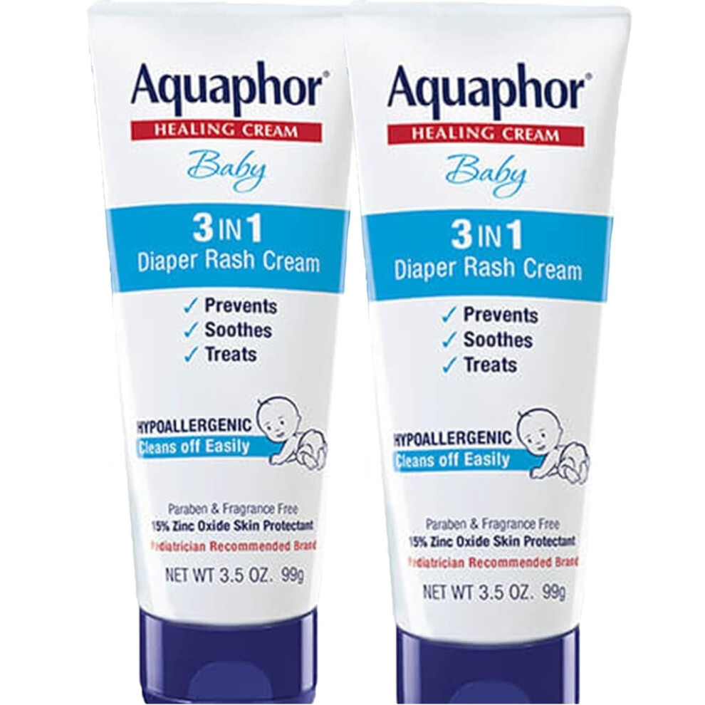 Aquaphor Baby Diaper Rash Cream  3-in-1 Diaper Rash Relief  3.5 Oz Tube  Pack of 2