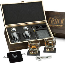 Whisky Stones Gaves?t til m?nd - 2 King -st?rrelse K?lende rustfrit st?l Whisky Balls - 2 XL Whisky Glasses Slate Stone Coasters fryser Pose & To