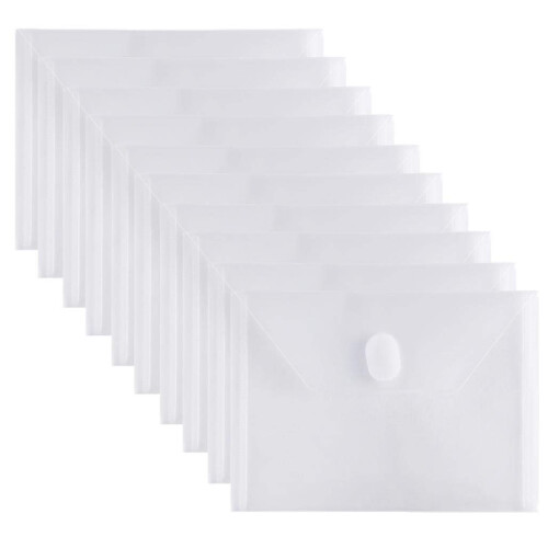 GeorgeBaker 10 Packs Small Plastic Envelope with Hook & Loop Closure  Poly Envelope for Coupon Receipt Cards 5 1/2 x 7 1/2