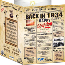 90th Birthday Card for Women Men - Back In 1934 Newspaper - 90th Happy BIRTHDAY card - 90th birthday gift for Her Him - JUMBO A4 size - 90th birt
