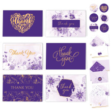 Decorably Thank You Cards with Envelopes & Stickers Gold-Foiled Cards - 24 Pack Purple Thank You Cards with Envelopes Blank Inside 6x4 Thank You Ca
