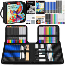 106 PCS Art Supplies Sketching Kit Pro Drawing Pencils with 3-Color Sketchbook Coloring Book Colored Graphite Charcoal Watercolor & Metallic P