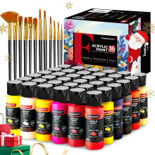 Fantastory Acrylic Paint Set 36 Classic Colors(2oz /60ml) with 12 Brushes Professional Craft Thick Paints Kits for Adults and Kids Canvas Wood Fabri