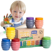 Honeysticks Non Toxic Finger Paint (6 Bright Colors) Washable from Skin Safe Finger Painting for Toddlers Kids Ages 1-3 2-4 3-5 Perfect First Pa
