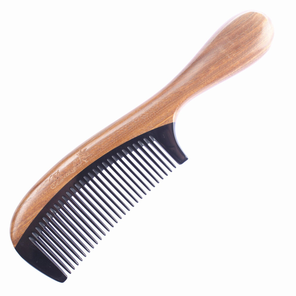 Breezelike Unisex Black Hair Comb - Natural Aroma Sandalwood Buffalo Horn Comb For Detangling - No Static Wooden Fine Tooth Comb For Women Men And Kids