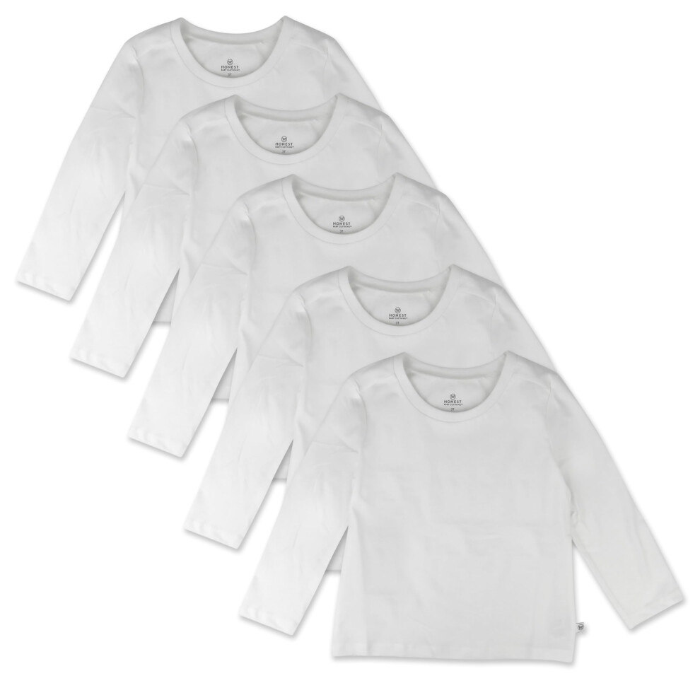 T-shirt     manches longues HonestBaby, lot de 2, 100 % coton biologique, unisexe, blanc brillant, taille 4 ans