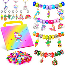 Kit per la creazione di braccialetti con ciondoli per bambine BDBKYWY - Forniture per gioielli a forma di unicorno per bambini, set fai da te, ar