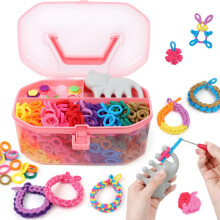 Funioi Kids Art and Craft Kit Rubber Band Bracelet Lake Toy Cat Weaving Comb 1000 Farverige hårbånd DIY Arrangør Case Gift til piger 7-12 år