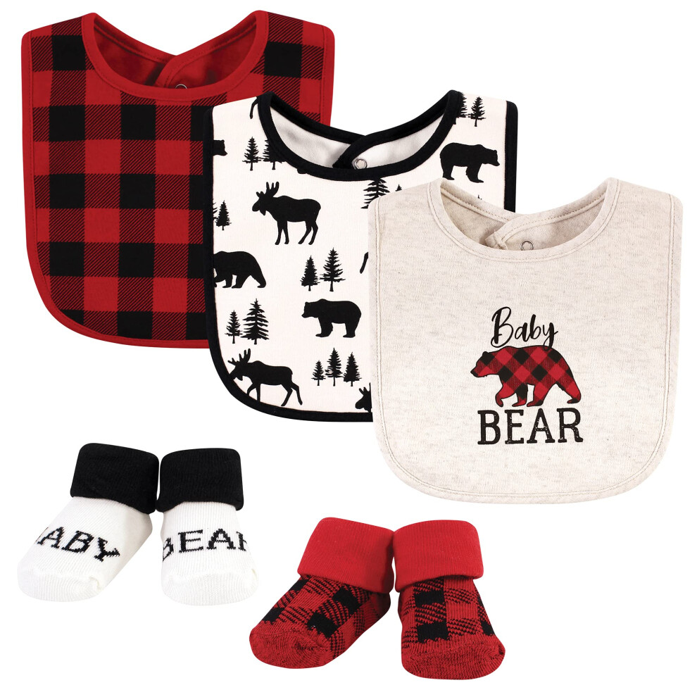 Ensemble bavoir et chaussettes unisexe en coton pour b   b    Hudson Baby, motif ours     carreaux, taille unique