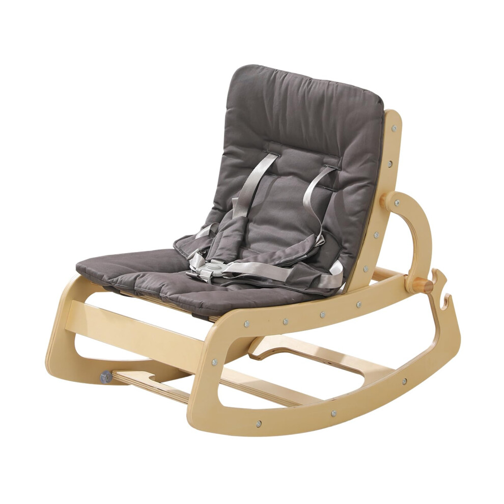 3-in-1 Baby Bouncer Adjustable Wooden Rocker Chair  Ergonomic Design Baby Lounger with Removable Cushion Seat Belt and Booster  Recliner for Infants t