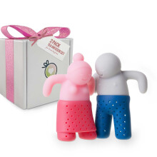 Sdt te-infuser-gavest til lsbladste en lille sjov gave til teelskere og par silikone-te-beholdere i et st med to te-sier i pink og bl/gr