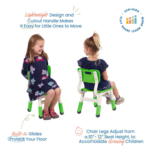 ECR4Kids Ρυθμιζόμενη Καρέκλα Τάξης, Ευέλικτη Καθίσματα, Πράσινο Γκαζόν, 2-Συσκευασία 2