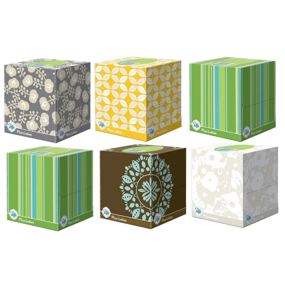 Puffs Plus Lotion - Fazzoletti Per Il Viso A Cubo, 6 Scatole (56 Pezzi Ciascuna)-image