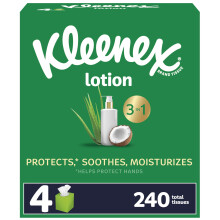 Kleenex Lotion Facial Tissues with Coconut Oil 4 Cube Boxes 60 Tissues Per Box 3-Ply