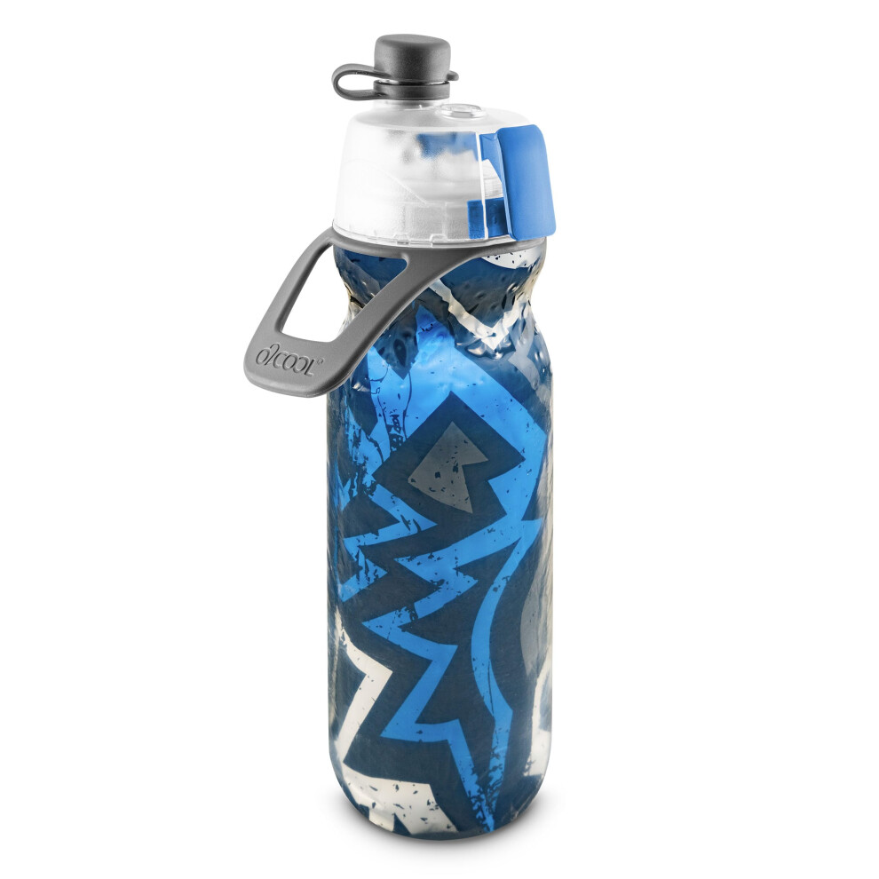 O2cool Blue Mist 'N Sip Misting Water Bottle 2-In-1 Mist And Sip Function With No Leak Pull Top Spout Reusable Sports Water Bottle - 20 Oz (Graffiti )