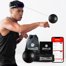 Boxbollen Nero con App, Usato da Celebrità - Pallone da Boxe - Pallone Riflesso con Cinghia Regolabile - 1 Pac