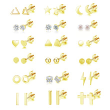 18 pares pendientes de cartlago pequeos para mujeres para mujeres Star Moon Heart Disc Ball Cz Tornillo pequeo Pendientes de espalda plano Aguarda