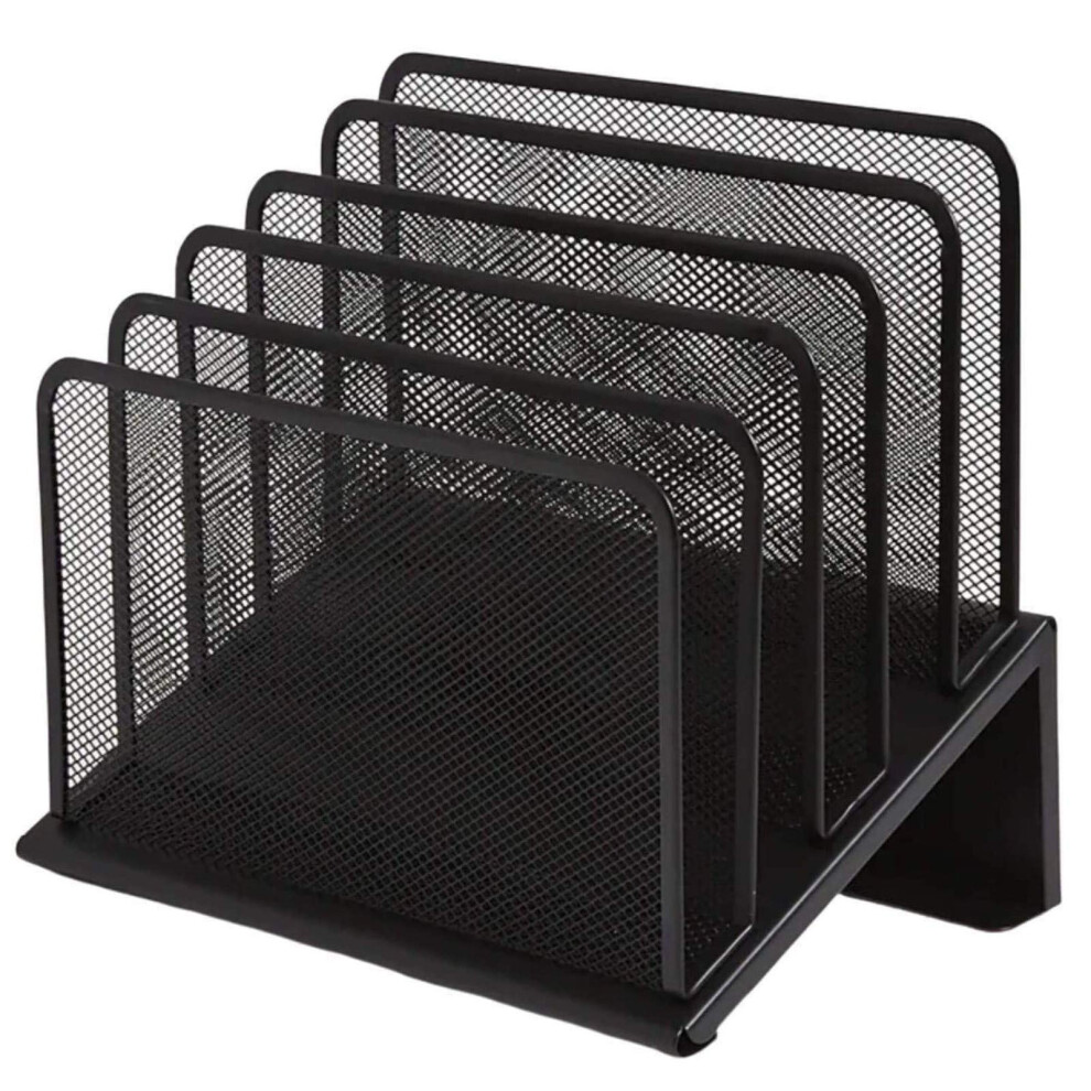 1InTheOffice Metal Mesh File Organizer  Black Wire Mesh 5 Section Incline Sorter  Black Finish-image-OPC-PGC8HDD-NEW