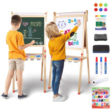 Cavalletto per bambini YOHOOLYO, cavalletto in legno per bambini, rotolo di carta, lavagna magnetica bifacciale, lavagna cancellabile a secco, al