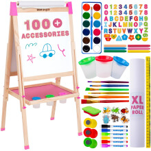 Blue Squid Art Easel for Kids Including 100+ Accessories - Double Sided Adjustable Wooden Painting Easel with Magnetic Chalk Board White Board and Pa