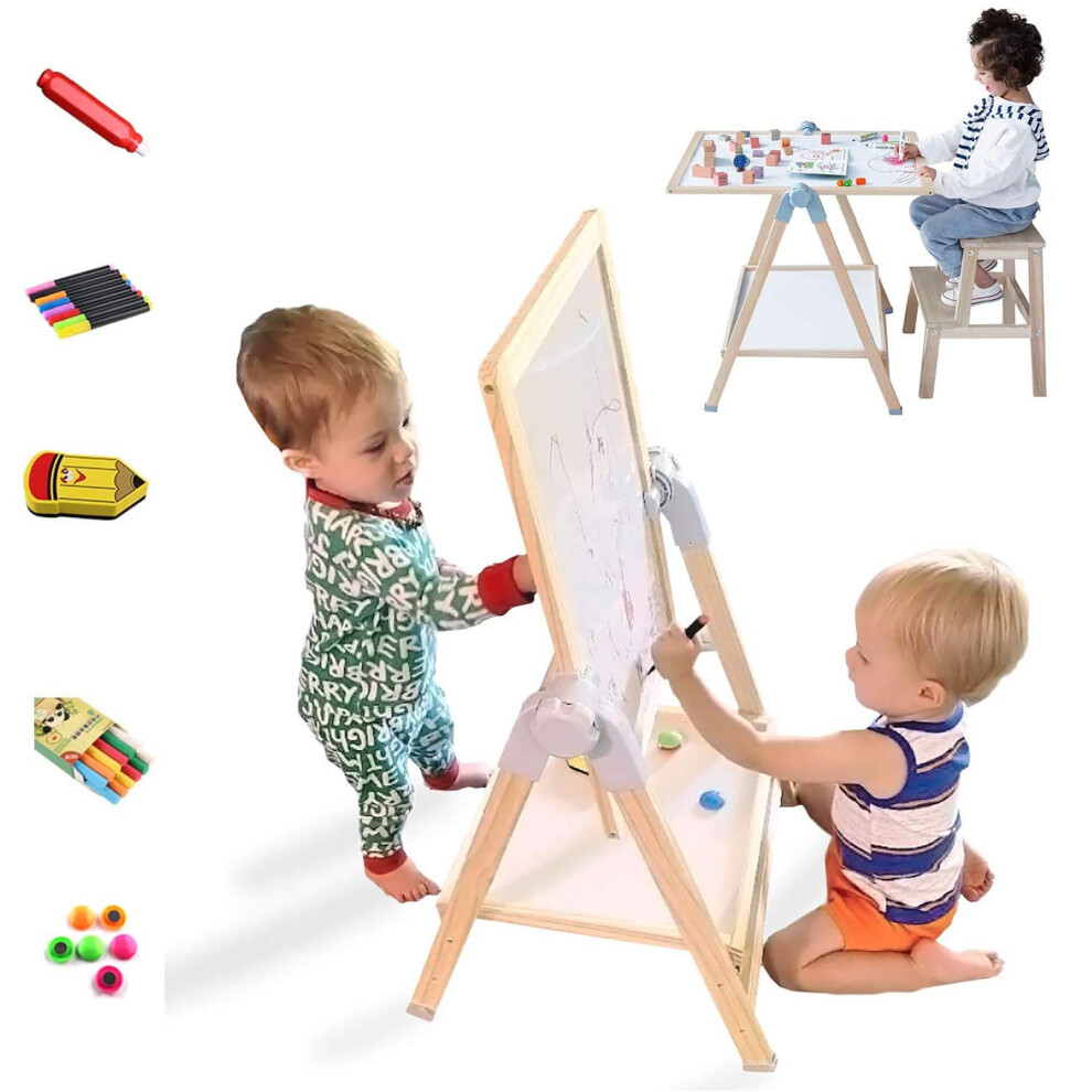 Chevalet d'art QZMTOY pour enfants, ensemble de chevalets sur pied de luxe, table d'art réglable, tableau effaçable à sec et tableau noir, suppor