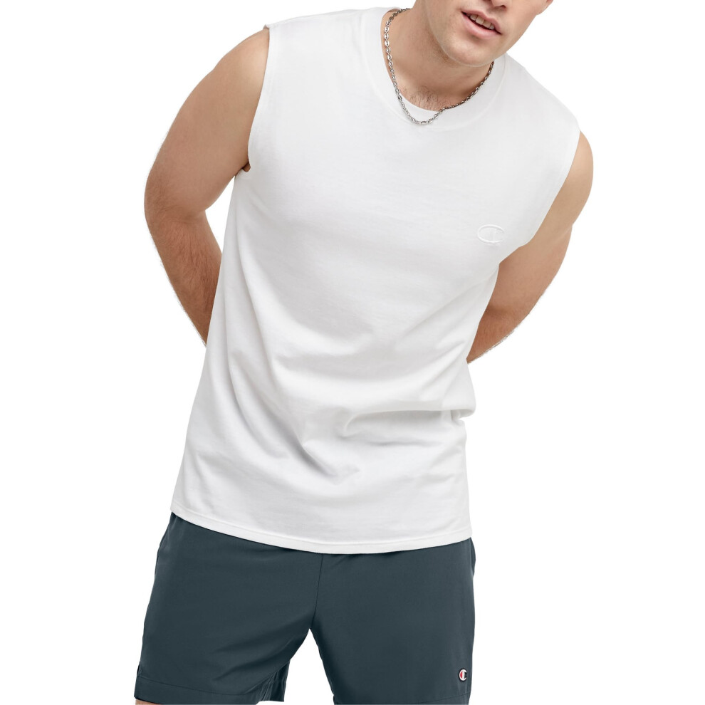 Champion Mens Muscle Tank  Classic Graphic Tee  Sleeveless T-shirt For (Reg. Or Big & Tall)  White  X-Large US