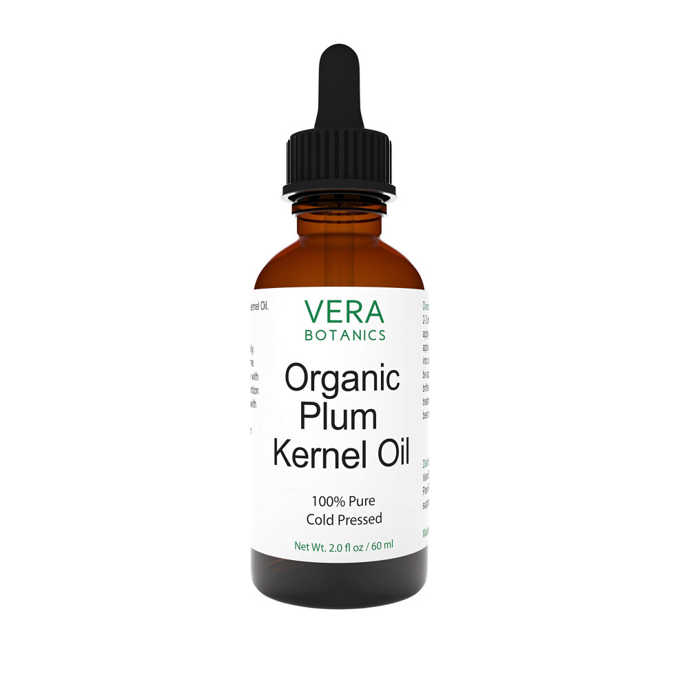 Vera Botanics ORGANIC PLUM KERNEL OIL 100% Pure & Natural  Unrefined  Cold-Pressed For Face  Dry Skin  Nails  Lips  Body & Hair - Reduce Hair Breakage