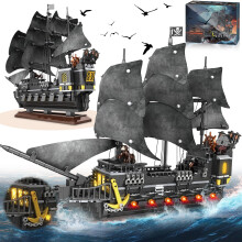 SSPATIOS Pirate Ship Building Block Model Kits Advanced MOC Black Pearl Ship Building Set Toy Christmas Birthday Building Set Gifts for Adults