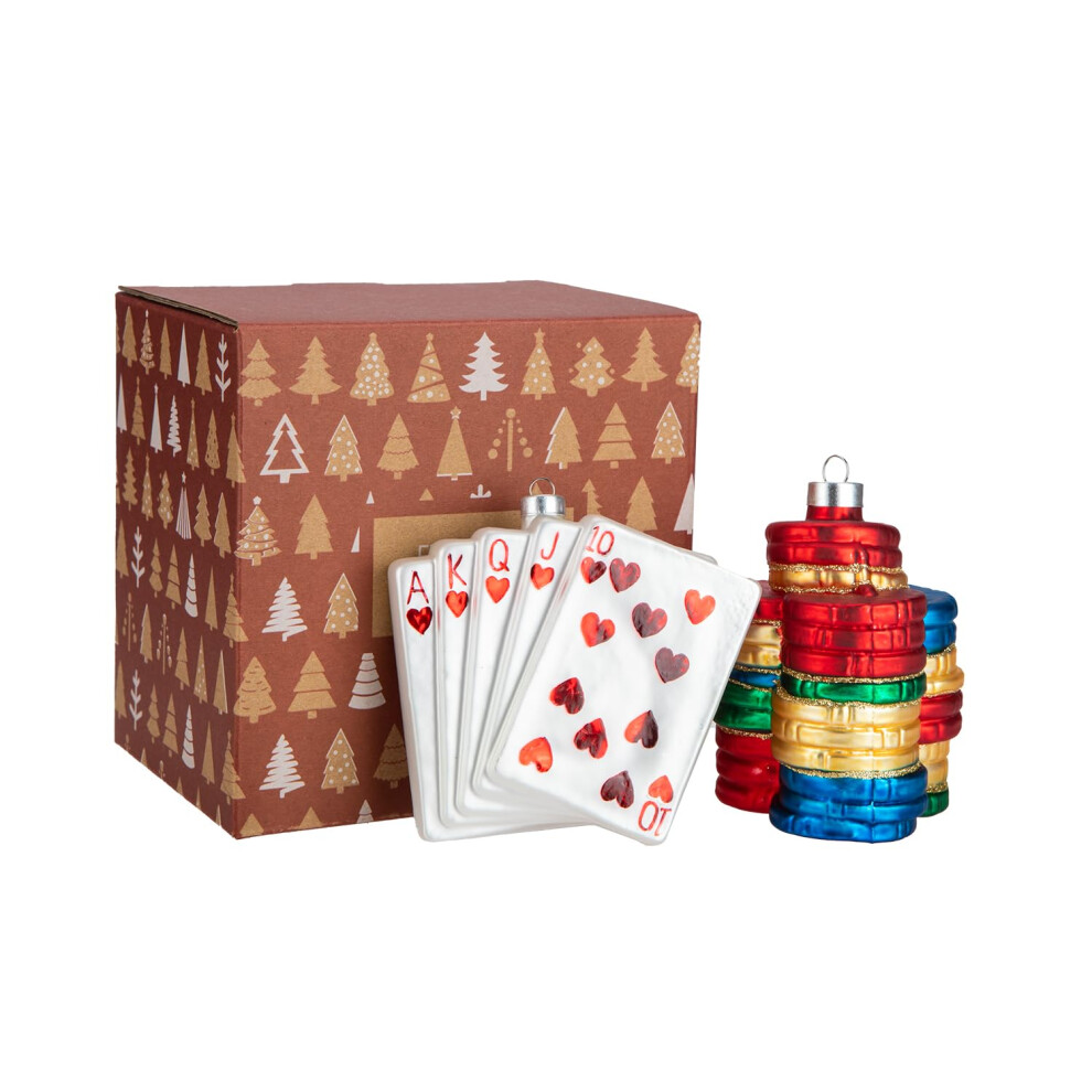 Jeder Tag Ist Weihnachten, Glasornamente, Geblasen, Niedliche Handgemachte Figuren, Baumschmuck, Poker, 2Er-Set-image