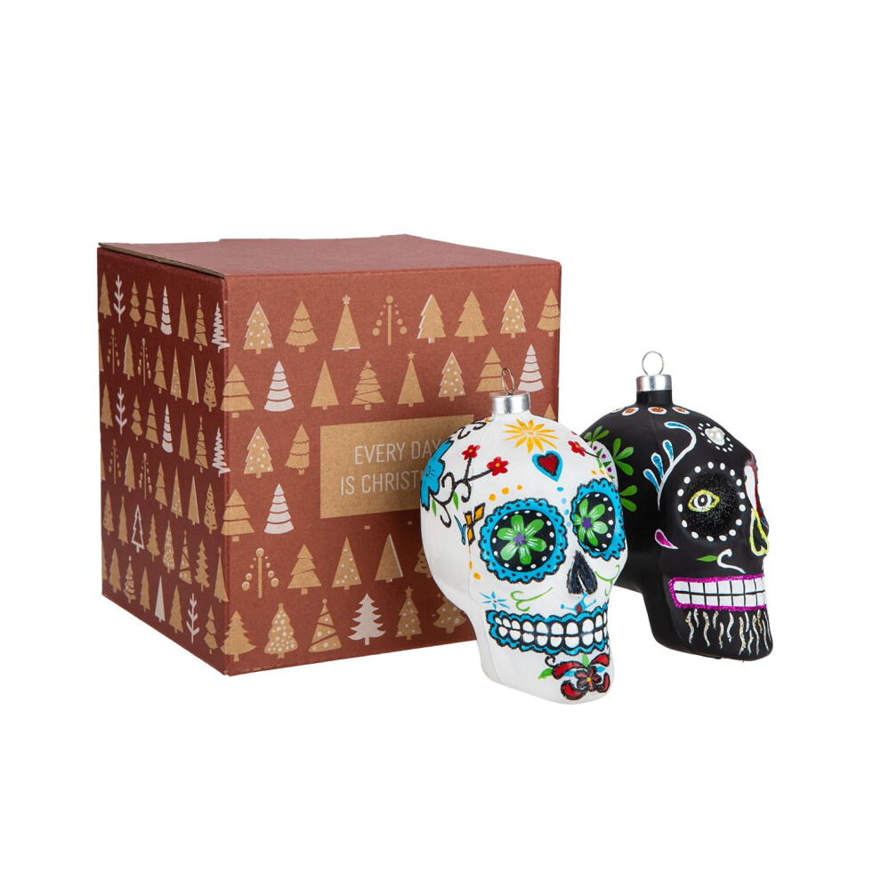 Jeder Tag Ist Weihnachten, Glasornamente, Geblasen, Niedliche Handgemachte Figuren, Baumschmuck, Dios De Los Muertos, 2Er-Set-image