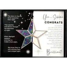 Handmade Iridescent Stained Glass Star With Heartfelt Congratulation Message (Congrats) - Graduation Gift/New Job Gift/New Chapter Gift/Gift for New B