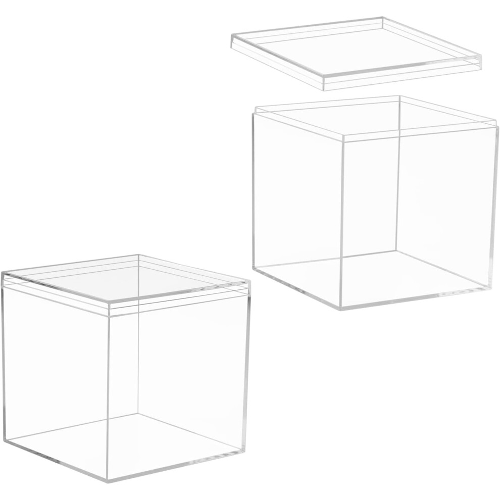 Kissyou Grote Acryl Doos Met Deksel Transparante Acryl Dozen 2-Packs Acryl Vierkante Kubus Sieraden Opbergdoos Huis & Kantoor Plastic Containers-image