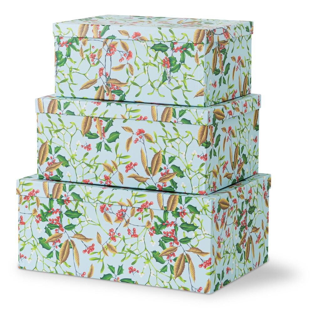 Soul & Lane Winter Berries Cardboard Boxes - Set Of 3: Decorative Storage Boxes With Lids Paper Mache Cardboard Nesting Containers Christmas Winter