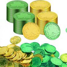 DIYASY St. Patrick's Shamrock Good Luck Coins 144 Pcs Plastic 3-Leaf Clover Coins Green and Gold Pocket Token Charm Coin for St. Patrick's Day D?cor